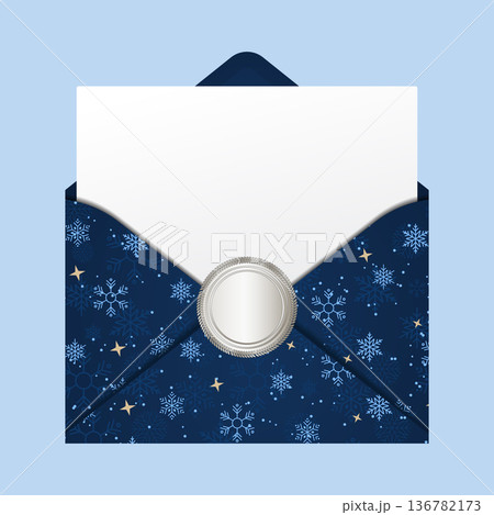 Winter greeting card. Winter greeting card envelope with snowflakes. Open envelope. Winter holidays concept. Vector illustration Winter greeting card. Winter greeting card envelope with snowflakes. Open envelope. Winter holidays concept. Vector illustration 136782173