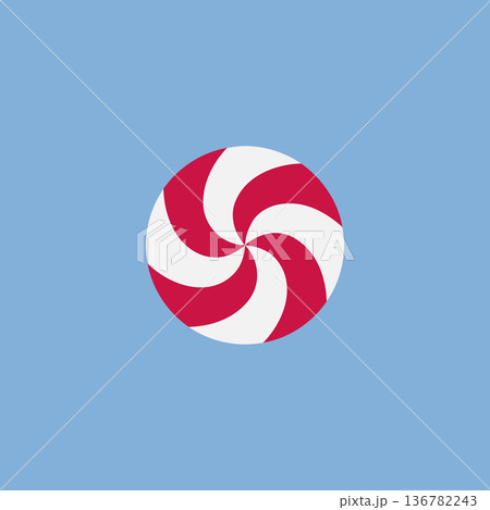 Striped sugar candy with red and white striped. Striped peppermint candy. Winter greeting card. Design element for greeting card. Vector illustration Striped sugar candy with red and white striped. Striped peppermint candy. Winter greeting card. Design element for greeting card. Vector illustration 136782243