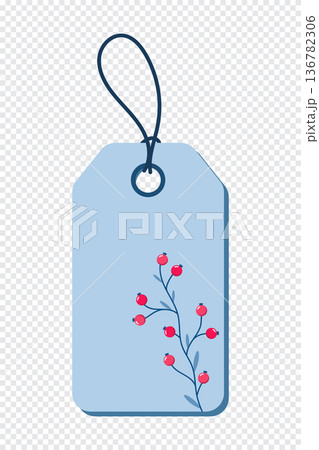 Gift winter tag. Gift tag with plant and floral. Sale promotion and gift card. Vector illustration 136782306