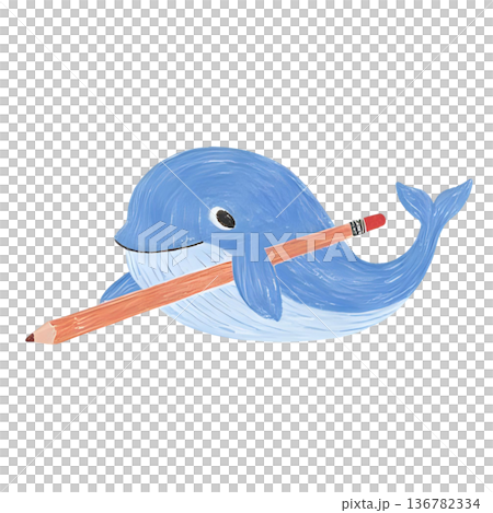 A whale holding a pencil is cheering on students taking exams A whale holding a pencil is cheering on students taking exams 136782334