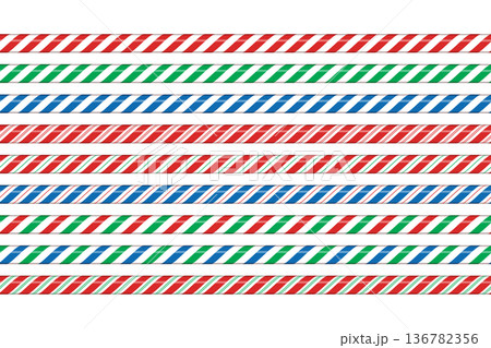 Candy cane line with red, blue, and green striped. Seamless line with striped candy pattern. Candy lines. Vector illustration 136782356