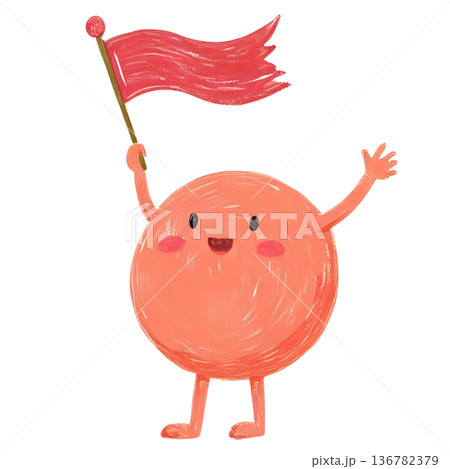 キャラクターが旗を持って応援している 136782379