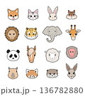 ゆるかわいい動物たちの顔セット 136782880