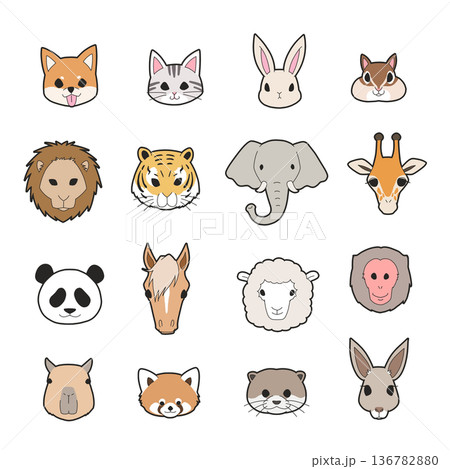 ゆるかわいい動物たちの顔セット 136782880