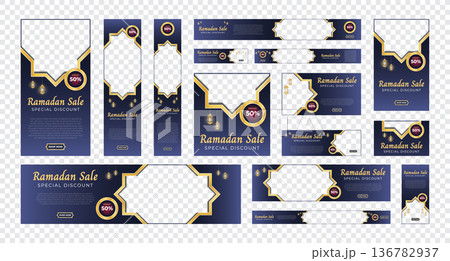Set of ramadan sale banners. Elegant ramadan sale for social media. Modern social media advertising banner. Copy space for content promo product 136782937