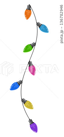 Bulbs on a string. Hanging light bulbs. Colorful light bulbs for decoration. Lights garland. Lights string decoration. Vector illustration 136782946