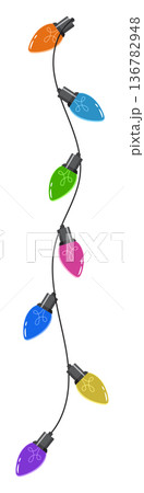 Bulbs on a string. Hanging light bulbs. Colorful light bulbs for decoration. Lights garland. Lights string decoration. Vector illustration 136782948