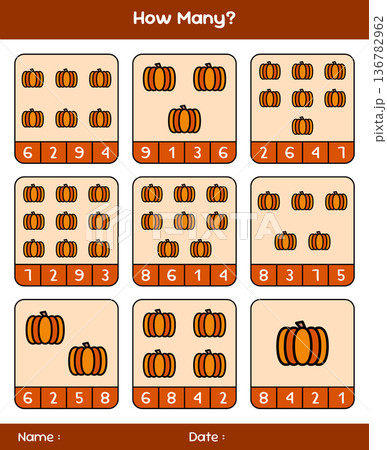 Count the number of vegetables. Educational mathematical game. Counting game for children. Kids activity sheet. Template for how many 136782962