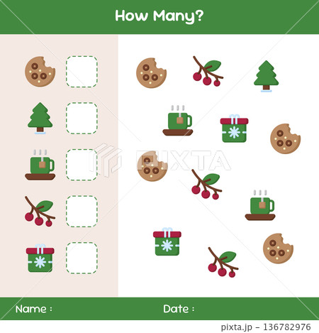 Count how many objects. Counting game on winter theme. Educational mathematical game. Counting game for children. Template for how many Count how many objects. Counting game on winter theme. Educational mathematical game. Counting game for children. Template for how many 136782976