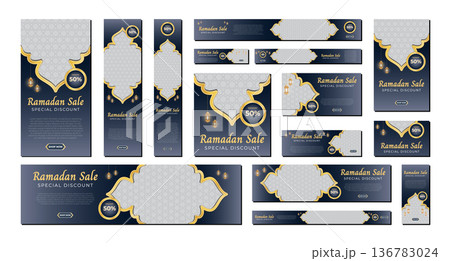 Set of ramadan sale banners. Elegant ramadan sale for social media. Modern social media advertising banner. Copy space for content promo product 136783024