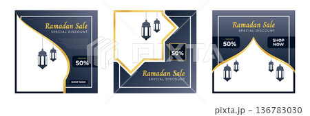 Ramadhan sale social media post. Set ramadan sale. Ramadan banner template. Copy space for content promo product. Vector illustration Ramadhan sale social media post. Set ramadan sale. Ramadan banner template. Copy space for content promo product. Vector illustration 136783030