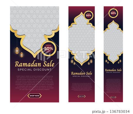 Set of ramadan sale banners. Elegant ramadan sale for social media. Modern social media advertising banner. Copy space for content promo product 136783034