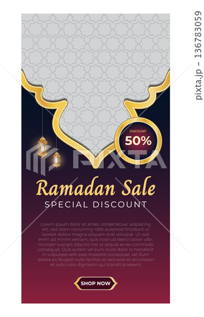 Ramadan sale banner. Elegant ramadan sale for social media. Modern social media advertising banner. Copy space for content promo product 136783059