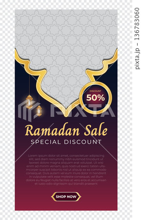 Ramadan sale banner. Elegant ramadan sale for social media. Modern social media advertising banner. Copy space for content promo product 136783060