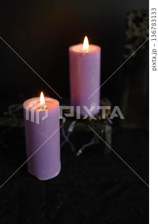 funeral, a photo frame, candles, marble urn for ashes, spiritual bracelet with black cross 136783133