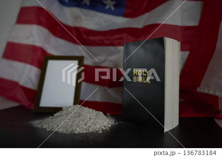 funeral, American flag, a photo frame, bible, ashes, farewell, grief funeral, American flag, a photo frame, bible, ashes, farewell, grief 136783184