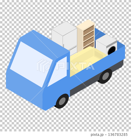 Moving truck loaded with furniture and appliances Moving truck loaded with furniture and appliances 136783285