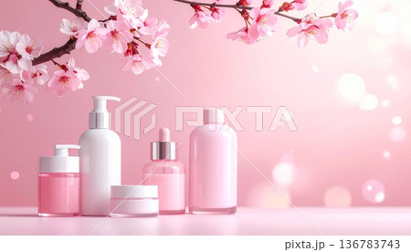 A collection of pink nail polish and lipstick cosmetics featuring an isolated perfume bottle, lotion tube, and clean plastic containers for beauty and body care on a white spa background A collection of pink nail polish and lipstick cosmetics featuring an isolated perfume bottle, lotion tube, and clean plastic containers for beauty and body care on a white spa background 136783743