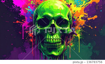A grunge skull and crossbones illustration featuring a scary human skeleton head in a gothic vector design perfect for a spooky pirate tattoo or horror themed Halloween art symbol 136783756