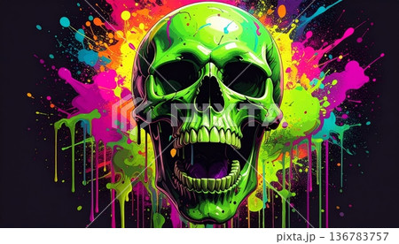 A grunge skull and crossbones illustration featuring a scary human skeleton head in a gothic vector design perfect for a spooky pirate tattoo or horror themed Halloween art symbol A grunge skull and crossbones illustration featuring a scary human skeleton head in a gothic vector design perfect for a spooky pirate tattoo or horror themed Halloween art symbol 136783757