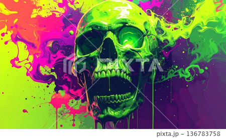 A grunge skull and crossbones illustration featuring a scary human skeleton head in a gothic vector design perfect for a spooky pirate tattoo or horror themed Halloween art symbol 136783758