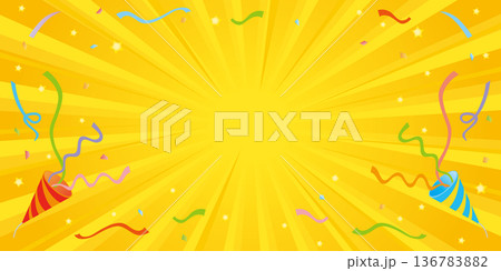 パーティークラッカーと黄色い集中線の背景 136783882