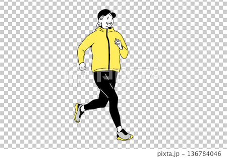 一幅女性跑步的插畫。慢跑和健康的生活方式。手繪向量素材。 136784046