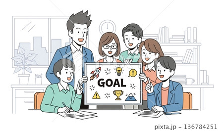 チームで目標達成を喜ぶ達成感の瞬間 136784251