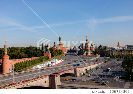 Kremlin and Red Square in Moscow on a sunny day with clear blue skies and empty streets Kremlin and Red Square in Moscow on a sunny day with clear blue skies and empty streets 136784365