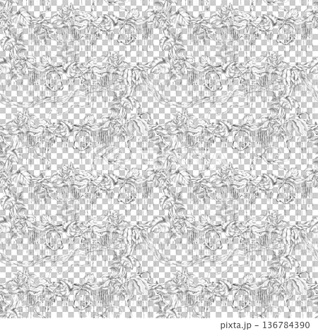 A seamless pattern featuring horizontal vines entwined with leaves on a dark background. Isolated illustration for botanical branding, travel brochures, organic products, and natural cosmetics. 136784390