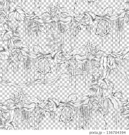Seamless pattern featuring horizontal vines entwined with leaves. Isolated illustration for botanical branding, travel brochures, organic products, and natural cosmetics. Seamless pattern featuring horizontal vines entwined with leaves. Isolated illustration for botanical branding, travel brochures, organic products, and natural cosmetics. 136784394