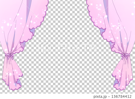 Pink ruffle curtains left and right 136784412