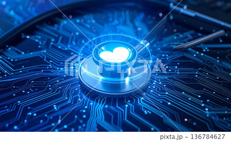 A futuristic electronic motherboard design features a blue digital circuit network with a tech interface and globe illustration representing global data communication in the high-tech business world A futuristic electronic motherboard design features a blue digital circuit network with a tech interface and globe illustration representing global data communication in the high-tech business world 136784627