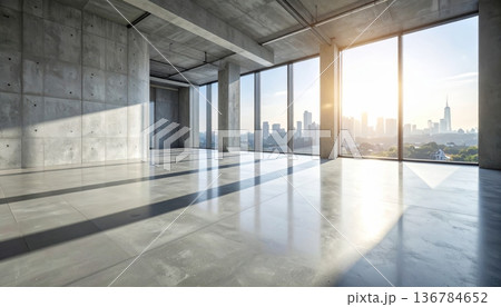 An empty modern building corridor with glass windows and sleek architecture creates a bright urban space typical of a business office, airport station, or contemporary hospital hallway An empty modern building corridor with glass windows and sleek architecture creates a bright urban space typical of a business office, airport station, or contemporary hospital hallway 136784652