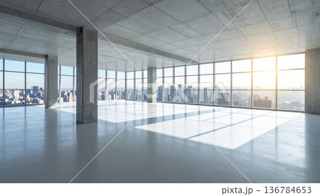 An empty modern building corridor with glass windows and sleek architecture creates a bright urban space typical of a business office, airport station, or contemporary hospital hallway An empty modern building corridor with glass windows and sleek architecture creates a bright urban space typical of a business office, airport station, or contemporary hospital hallway 136784653