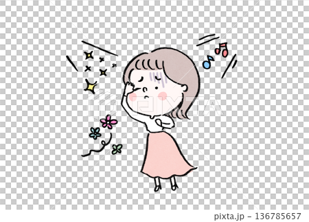 A woman who is fatigued due to sensitivity to light, sound, and smell (illustration of HSP/sensory hypersensitivity) 136785657