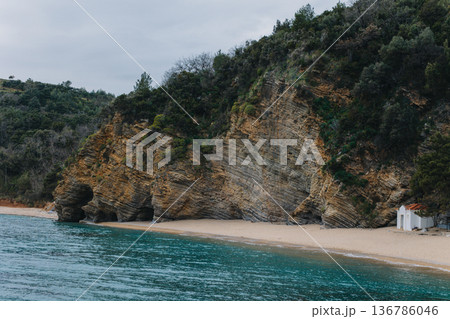 Amazing view of the Adriatic sea and Mogren beach near Budva. Amazing view of the Adriatic sea and Mogren beach near Budva. 136786046