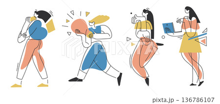 Modern Women Lifestyle Line Illustration Modern Women Lifestyle Line Illustration 136786107