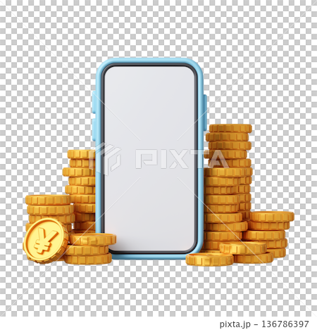 3DCG | Smartphone and pile of coins 136786397