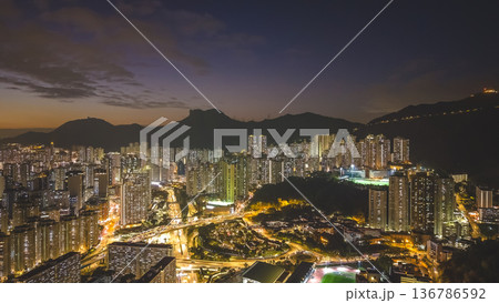 Dusk light illuminates Wong Tai Sin urban skyline beautifully Feb 5 2026 Dusk light illuminates Wong Tai Sin urban skyline beautifully Feb 5 2026 136786592