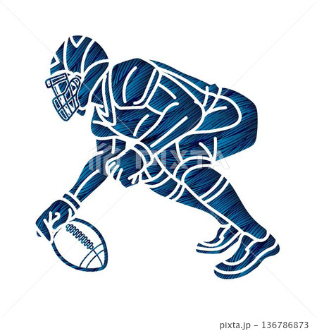 American Football Player Action Cartoon Sport Graphic Vector 136786873