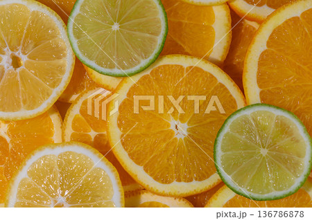 Orange Lime and Lemon Wedges Background 136786878