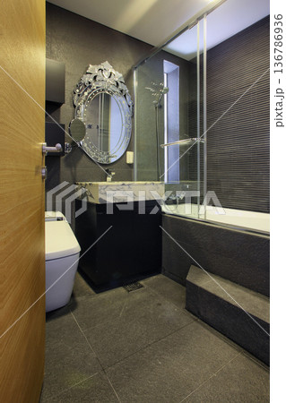 Modern Minimalist White Bathroom Interior. Modern Minimalist White Bathroom Interior. 136786936