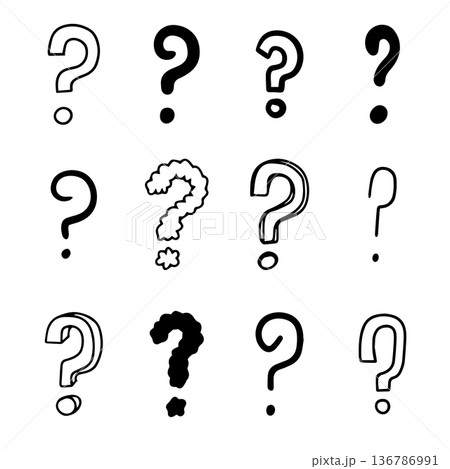 Hand drawn doodle question marks isolated on white background, expressive sketch style vector graphics ideal for comics, messages, social media content, education, brainstorming concepts, and creative Hand drawn doodle question marks isolated on white background, expressive sketch style vector graphics ideal for comics, messages, social media content, education, brainstorming concepts, and creative 136786991