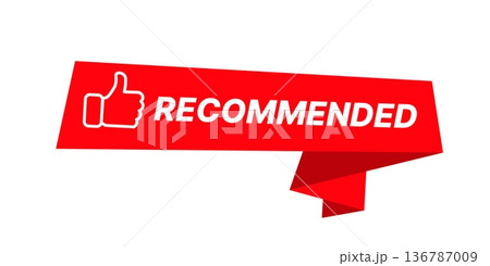 Recommended thumbs up symbol representing quality, trust and premium service, stylish approval icon for marketing, branding, promotions and great deal banners, isolated on white background. Vector 136787009
