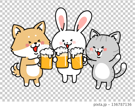 Cheers! The beer-loving dog, cat, and rabbit trio 136787136