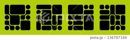 Set Of Black Bento Grid Composition With Modular Frames And Geometric Tiles. Bento Box Design Templates For Modern Web Pages, Social Media. Tile Panels In Different Proportions Set Of Black Bento Grid Composition With Modular Frames And Geometric Tiles. Bento Box Design Templates For Modern Web Pages, Social Media. Tile Panels In Different Proportions 136787189