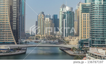 Amazing colorful dubai marina skyline during sunset timelapse 136787197