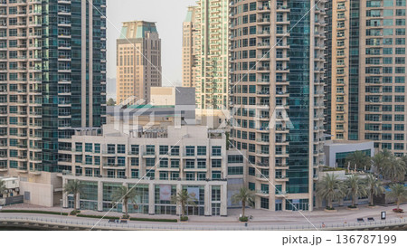 Amazing colorful dubai marina skyline during sunset timelapse 136787199