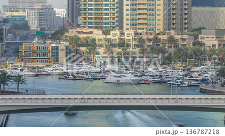 Amazing colorful dubai marina skyline during sunset timelapse 136787218